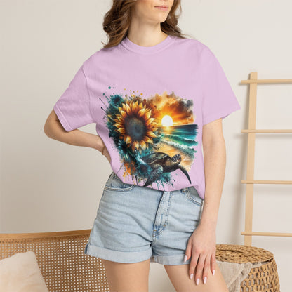 Sunflower Sea Turtle Sunset T-Shirt
