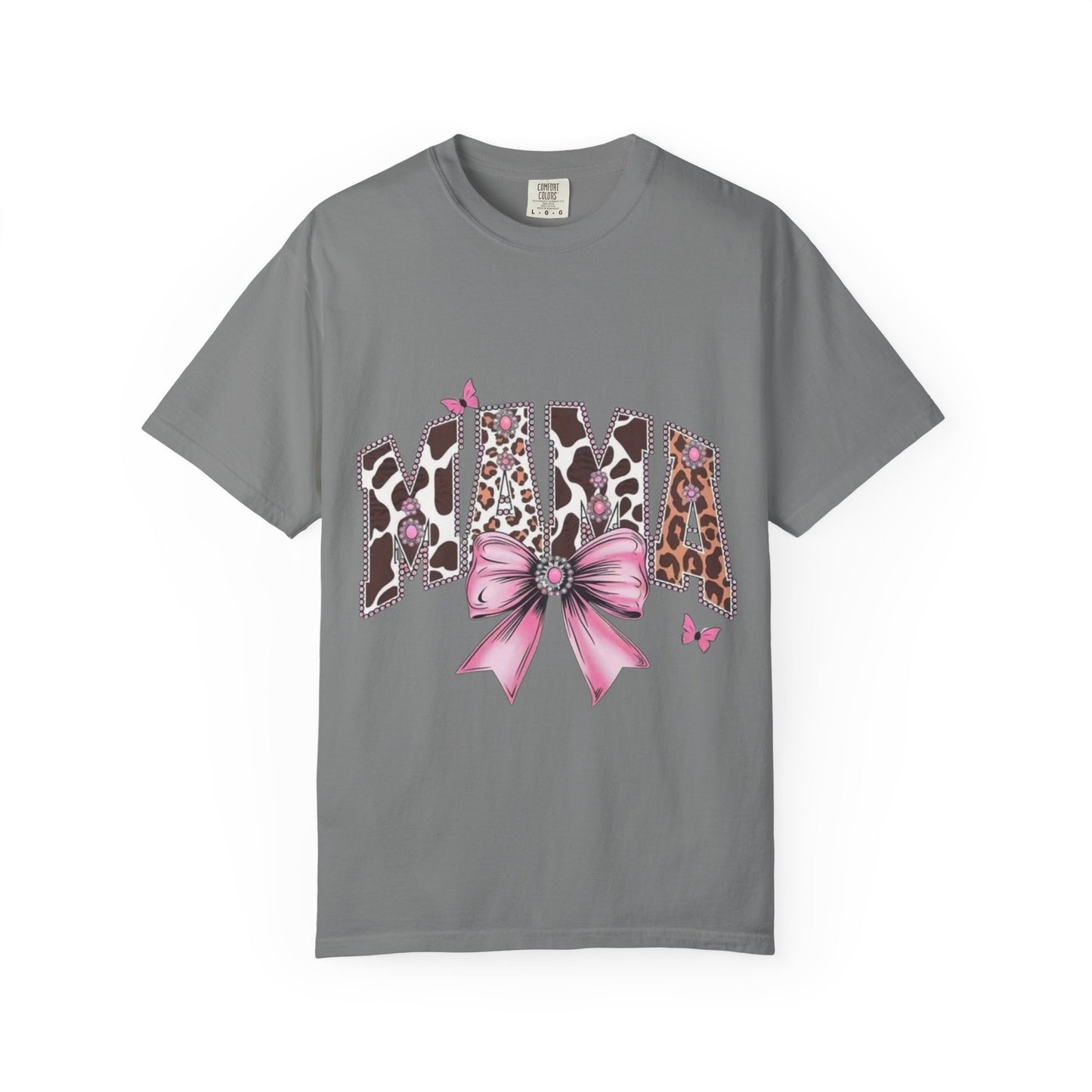 Mama Leopard Print T-Shirt — Pink Bow & Butterflies Graphic Shirt