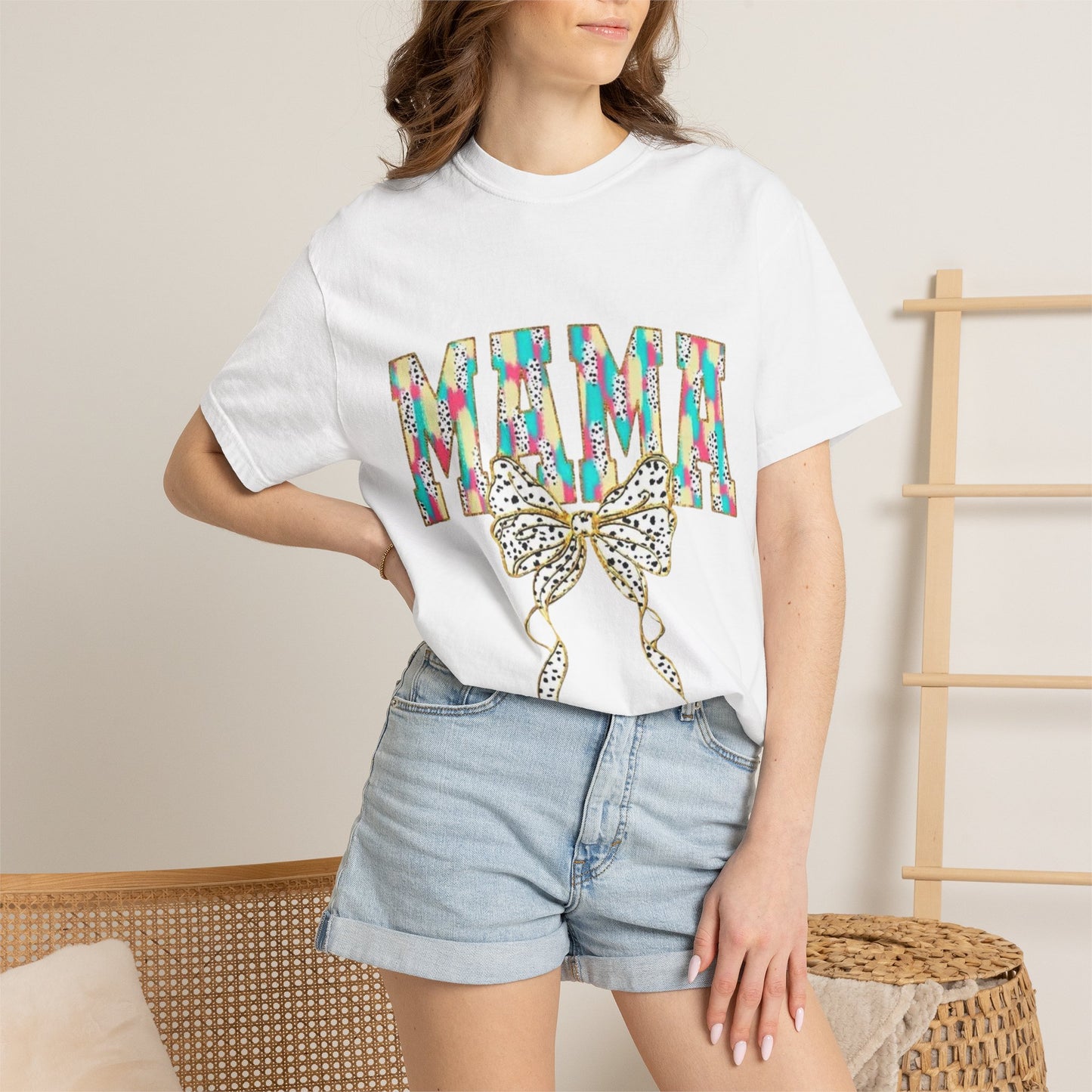 Mama Graphic T-Shirt with Colorful Leopard Bow — Mother's Day Casual Tee