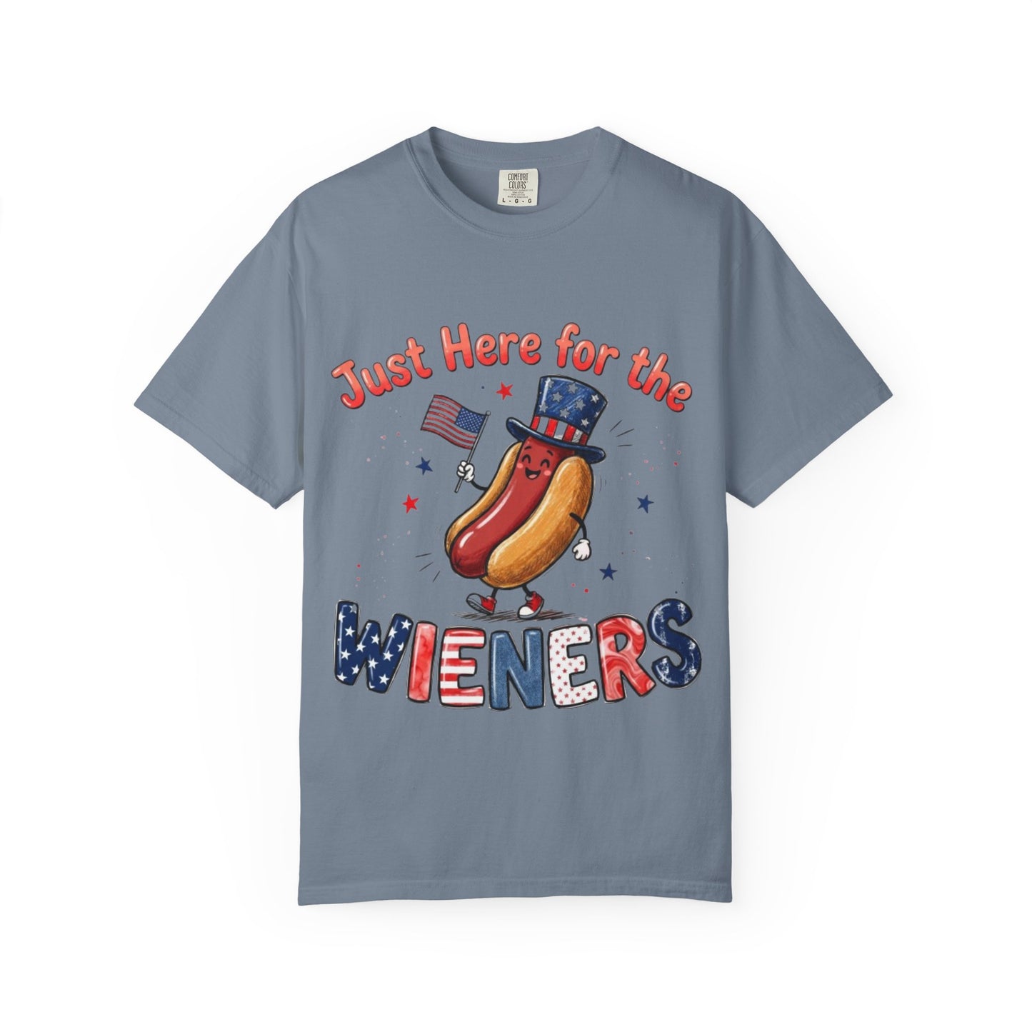 Just Here for the Wieners T-Shirt — Patriotic 4th of July Hot Dog Tee