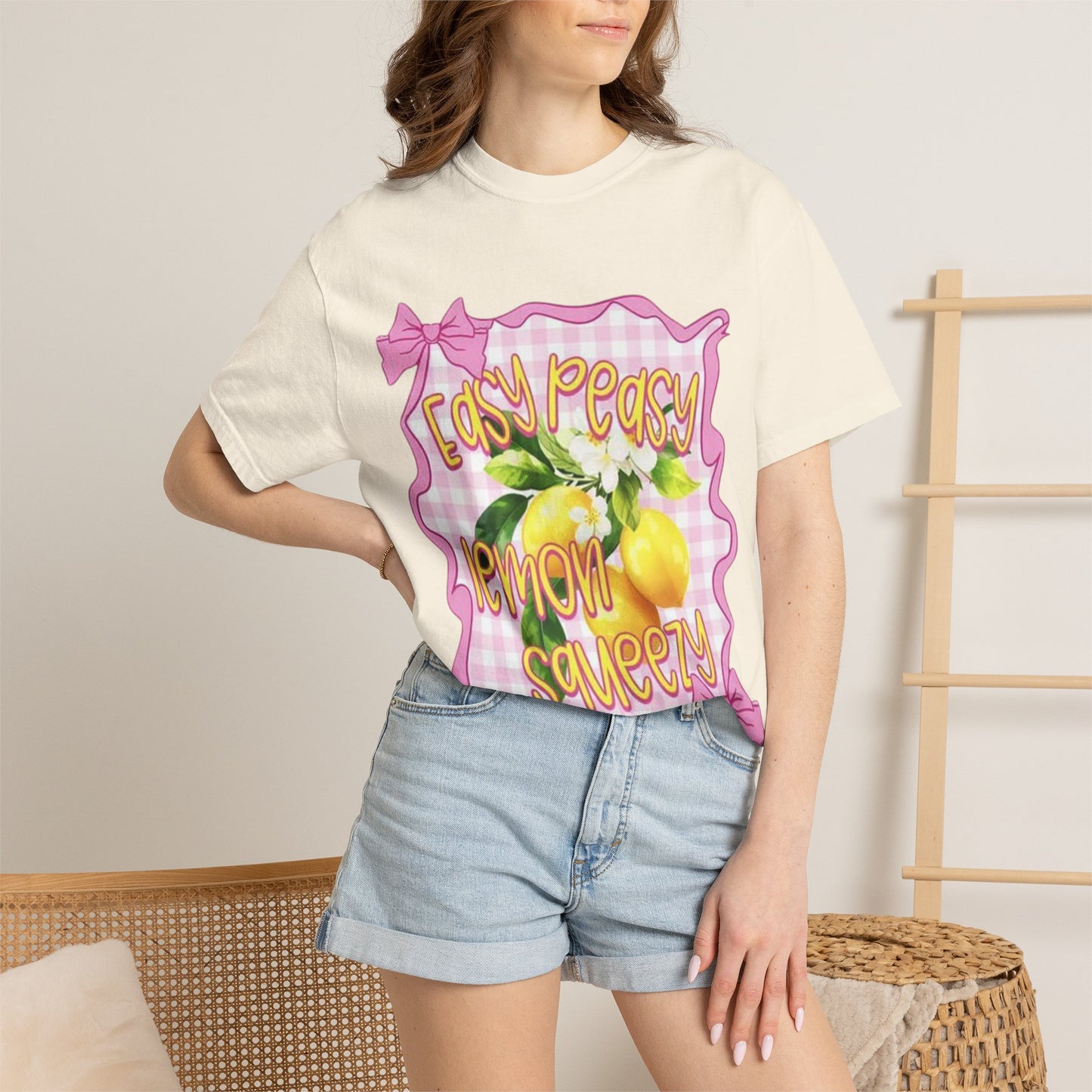 Easy Peasy Lemon Squeezy T-Shirt — Retro Pink Gingham Lemon Graphic