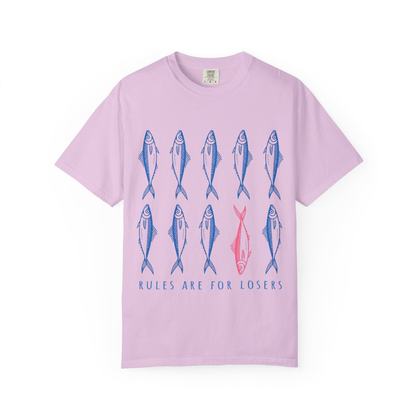 T-Shirt “Rules Are for Losers” Mackerel Print —