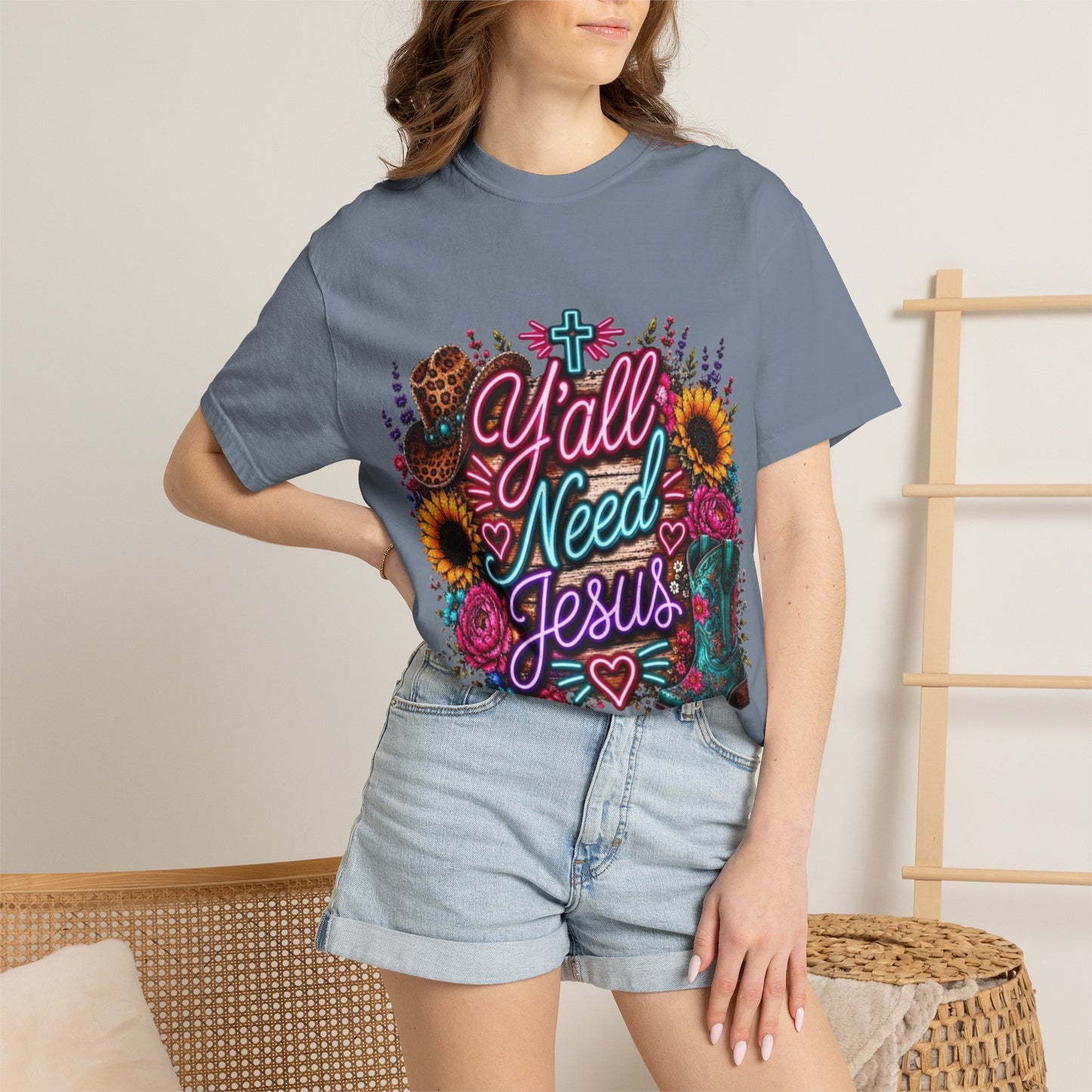 Y'all Need Jesus T-Shirt — Floral Cowboy Boot Christian Graphic Tee