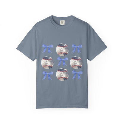 Baseball Bow Pattern T-Shirt — Cute Sports Graphic Tee