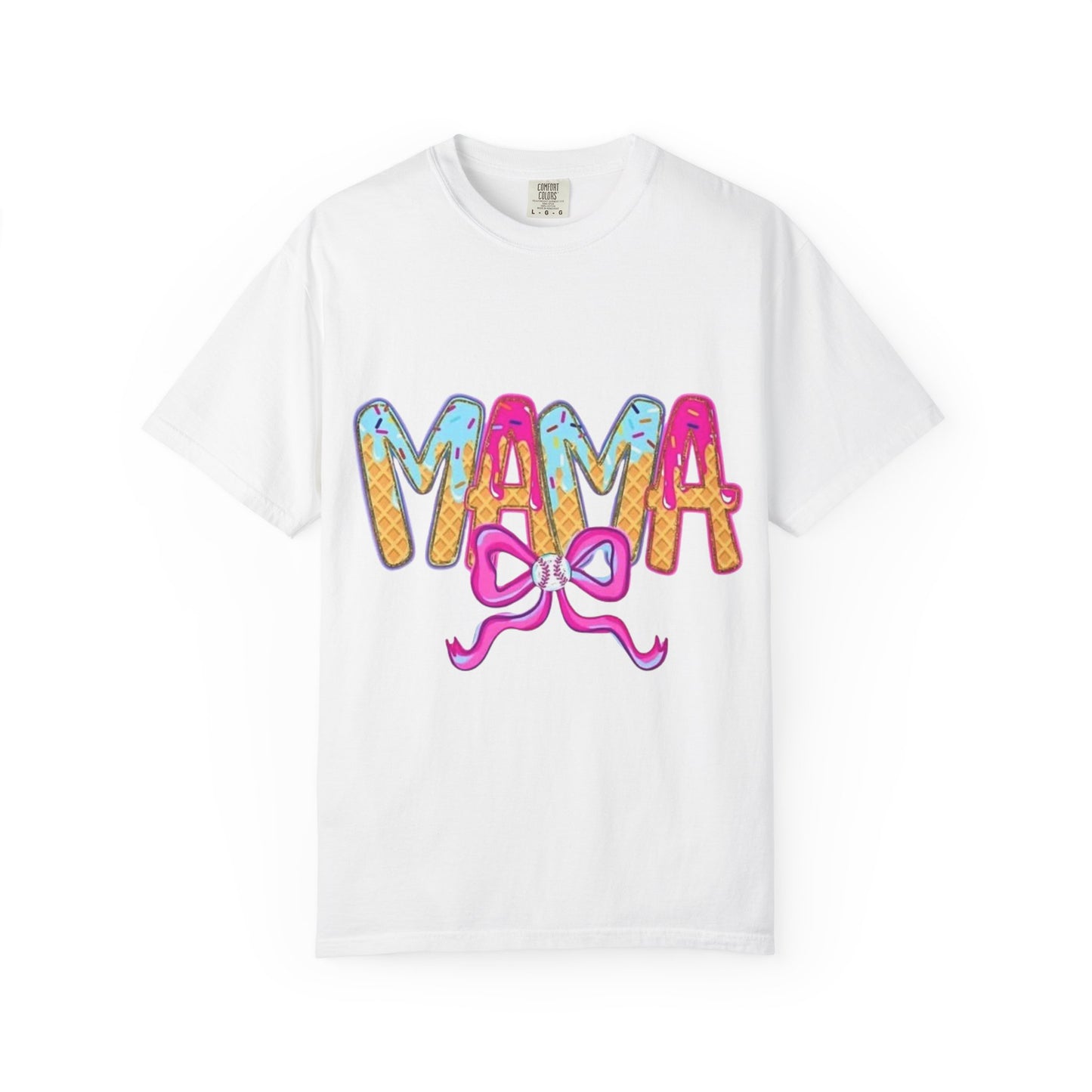 Mama Colorful Drip Graphic T-Shirt — Cute Pink Bow Mom Tee