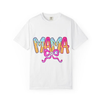 Mama Colorful Drip Graphic T-Shirt — Cute Pink Bow Mom Tee