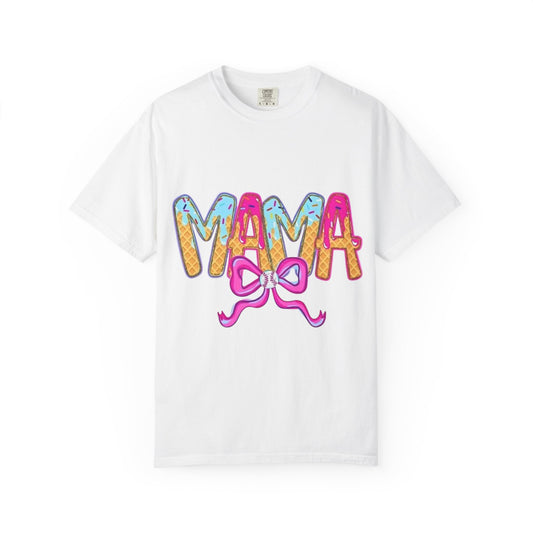 Mama Colorful Drip Graphic T-Shirt — Cute Pink Bow Mom Tee