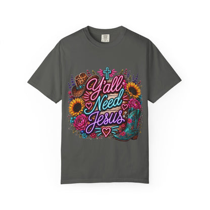 Y'all Need Jesus T-Shirt — Floral Cowboy Boot Christian Graphic Tee