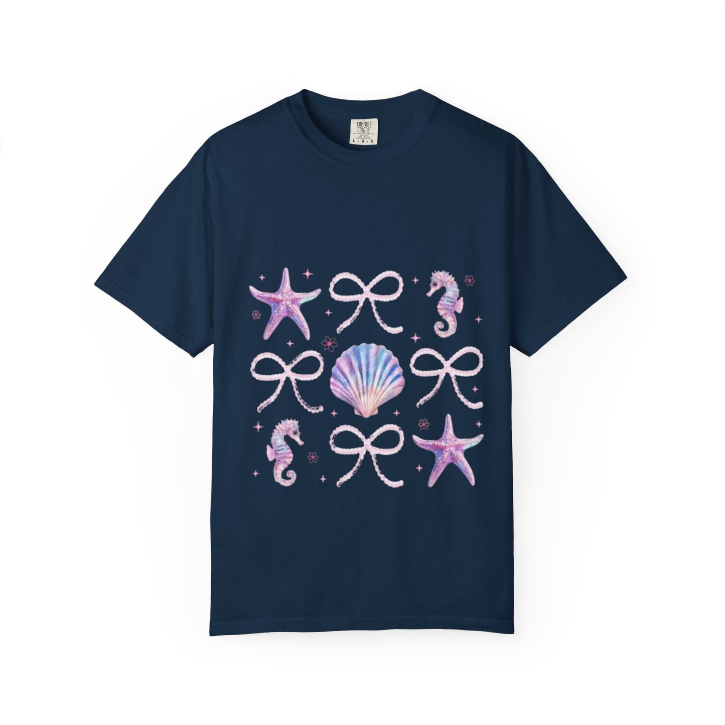 Seaside Shells Graphic T-Shirt — Pastel Starfish & Seahorse