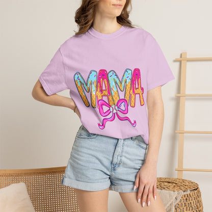 Mama Colorful Drip Graphic T-Shirt — Cute Pink Bow Mom Tee