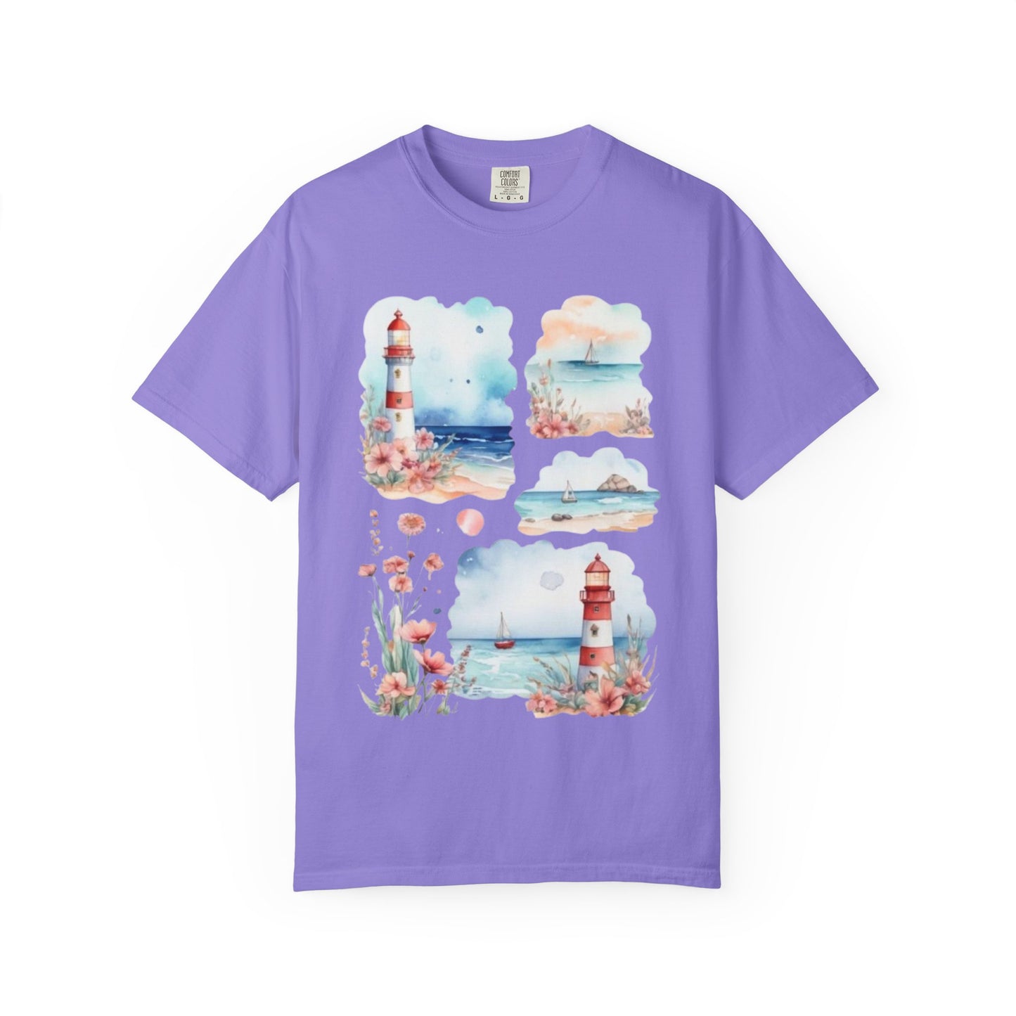 Lighthouse Watercolor T-Shirt — Coastal Nautical Beach Graphic Tee