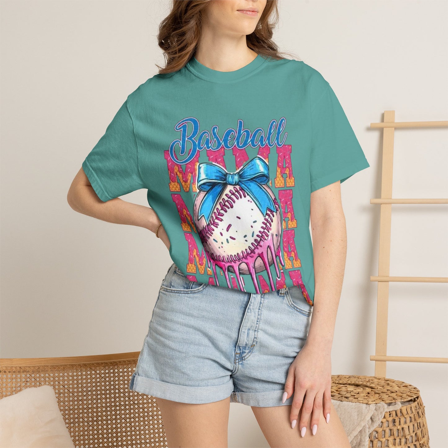 Baseball Mama T-Shirt — Cute Drip Baseball Design with Bow