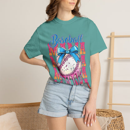 Baseball Mama T-Shirt — Cute Drip Baseball Design with Bow