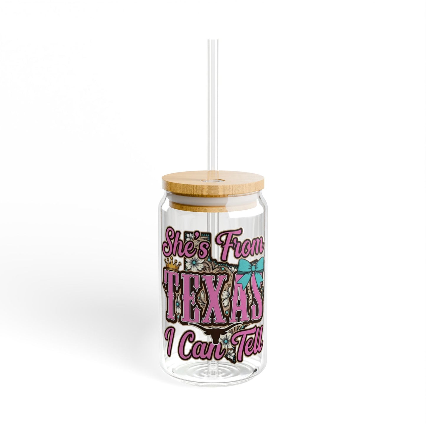 She's From Texas 16oz Sipper Glass — Clear Straw Tumbler