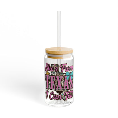 She's From Texas 16oz Sipper Glass — Clear Straw Tumbler