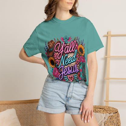 Y'all Need Jesus T-Shirt — Floral Cowboy Boot Christian Graphic Tee