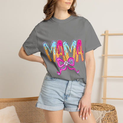 Mama Colorful Drip Graphic T-Shirt — Cute Pink Bow Mom Tee