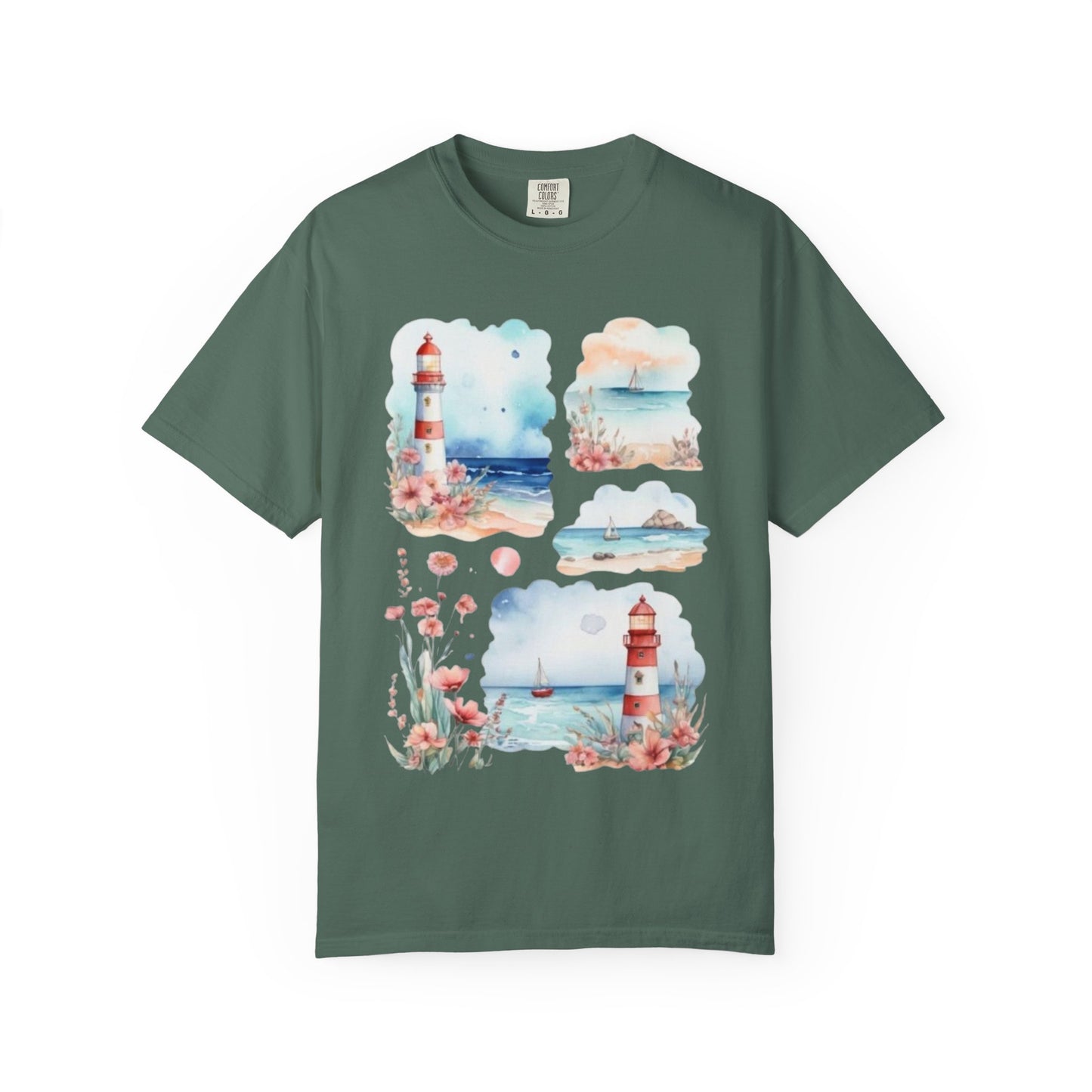 Lighthouse Watercolor T-Shirt — Coastal Nautical Beach Graphic Tee