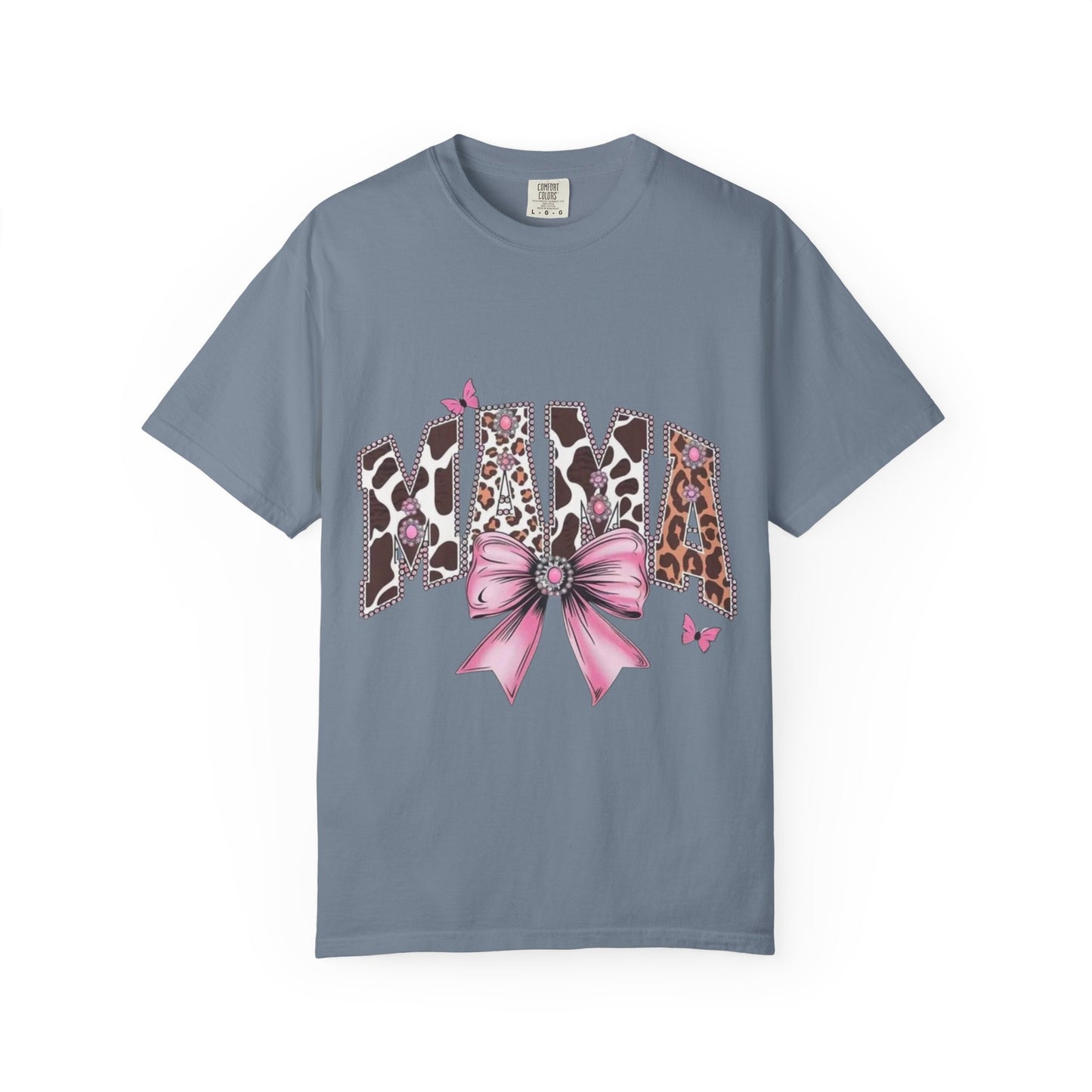 Mama Leopard Print T-Shirt — Pink Bow & Butterflies Graphic Shirt