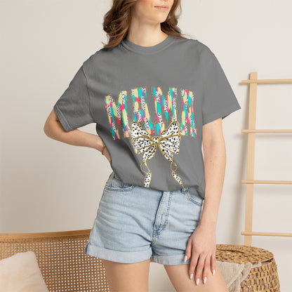 Mama Graphic T-Shirt with Colorful Leopard Bow — Mother's Day Casual Tee