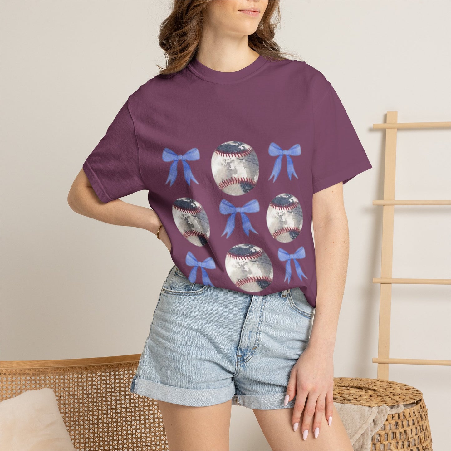 Baseball Bow Pattern T-Shirt — Cute Sports Graphic Tee