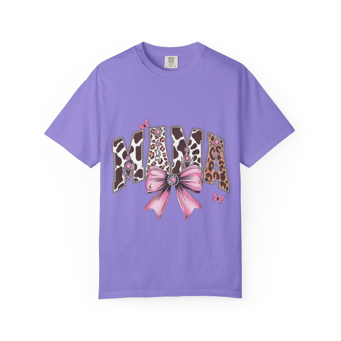 Mama Leopard Print T-Shirt — Pink Bow & Butterflies Graphic Shirt