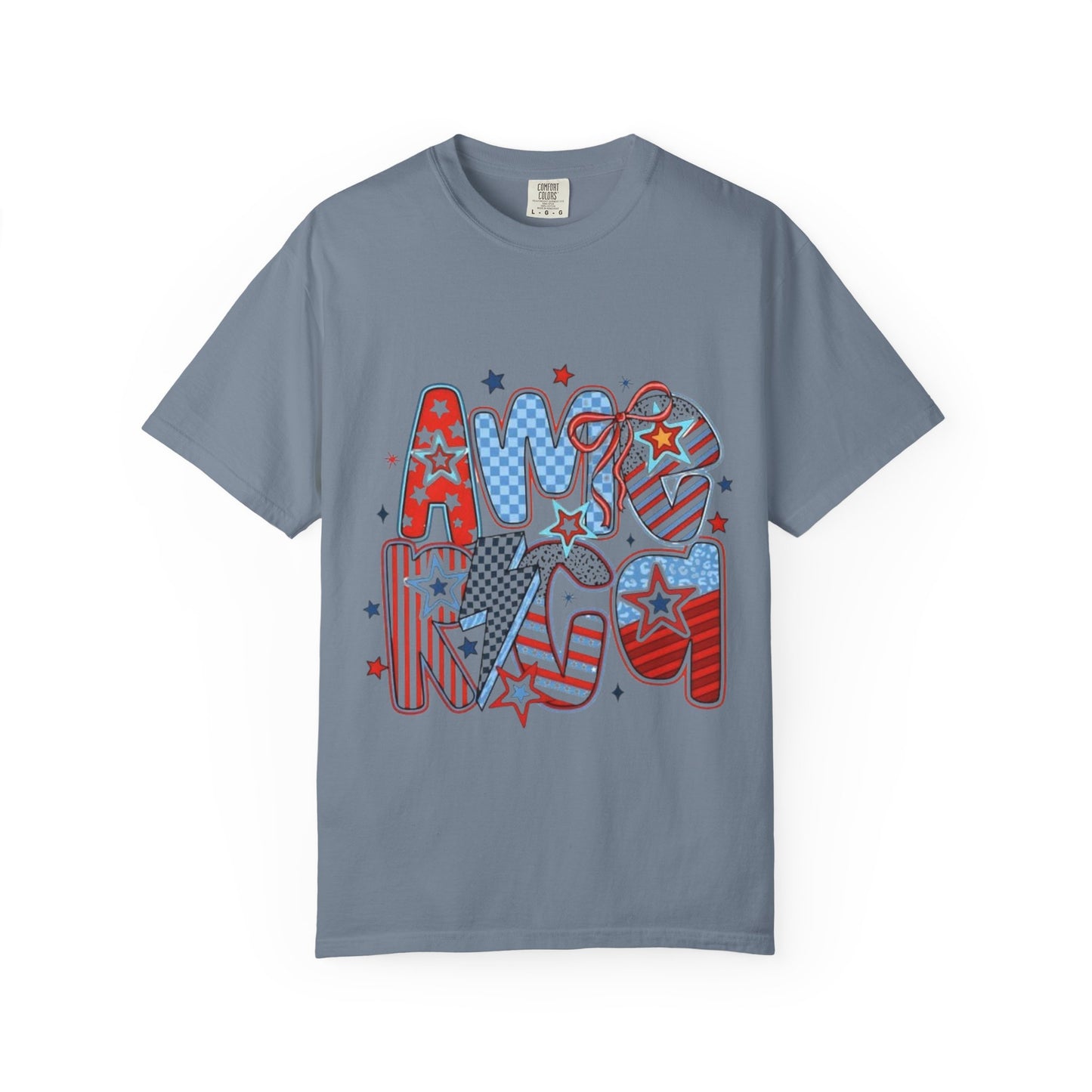 American Flag Retro Bubble Letter T-Shirt — Patriotic 4th of July Tee