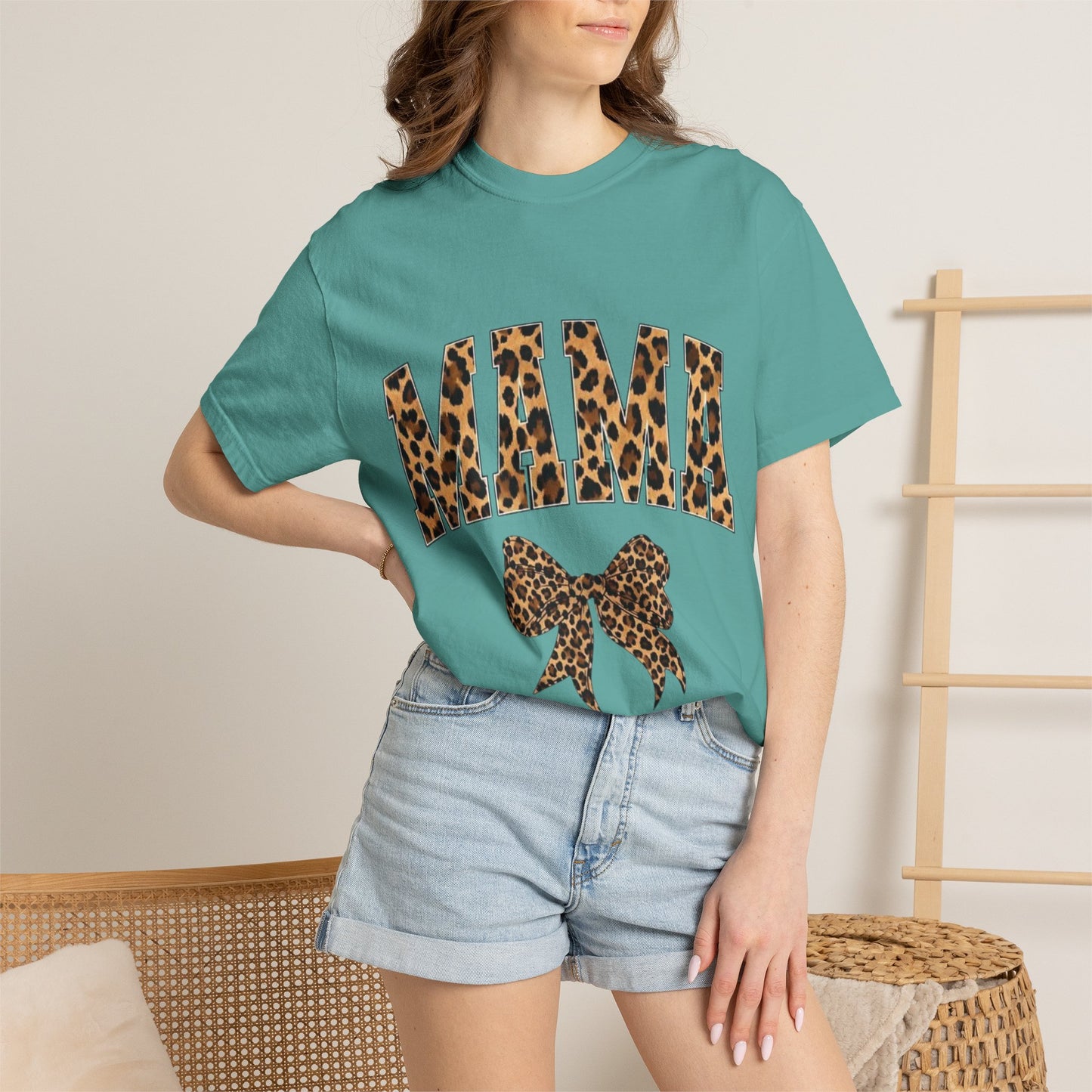 Mama Leopard Print T-Shirt — Cheeta Bow Graphic Tee for Moms