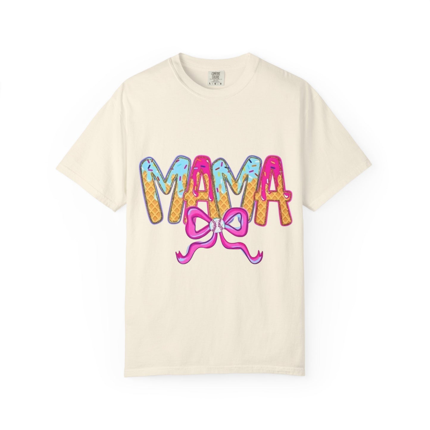 Mama Colorful Drip Graphic T-Shirt — Cute Pink Bow Mom Tee
