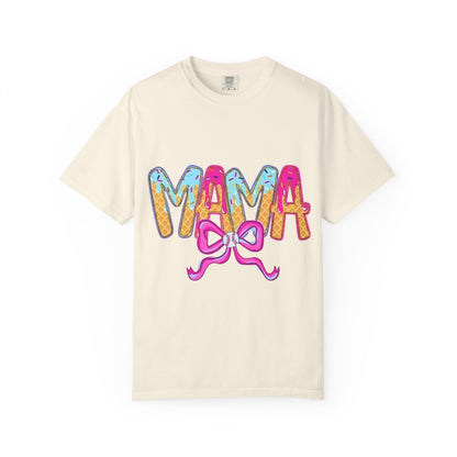 Mama Colorful Drip Graphic T-Shirt — Cute Pink Bow Mom Tee