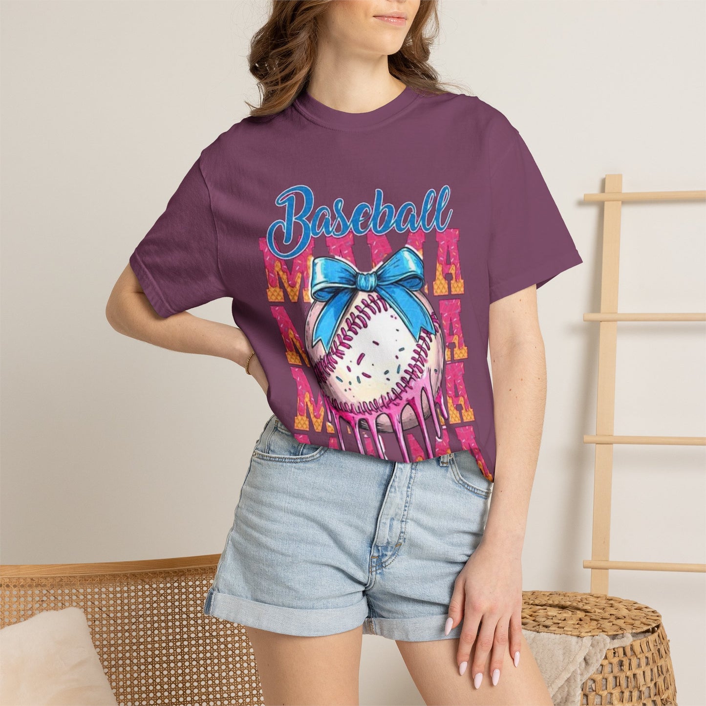 Baseball Mama T-Shirt — Cute Drip Baseball Design with Bow