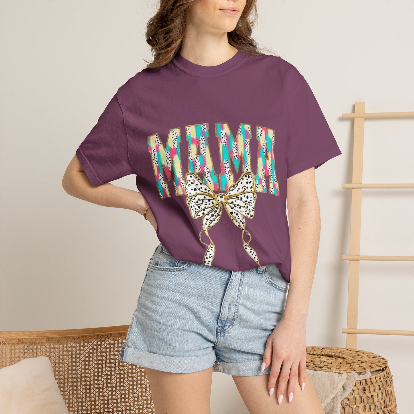 Mama Graphic T-Shirt with Colorful Leopard Bow — Mother's Day Casual Tee