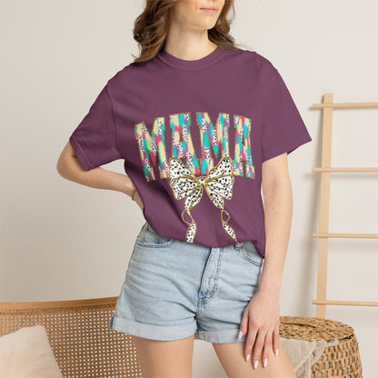 Mama Graphic T-Shirt with Colorful Leopard Bow — Mother's Day Casual Tee