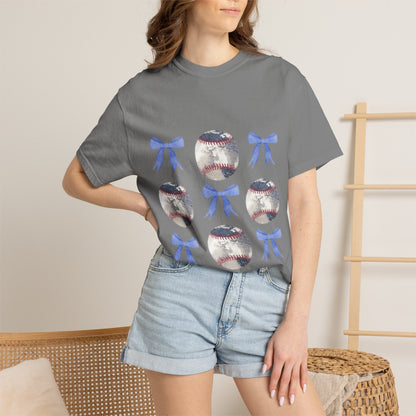 Baseball Bow Pattern T-Shirt — Cute Sports Graphic Tee