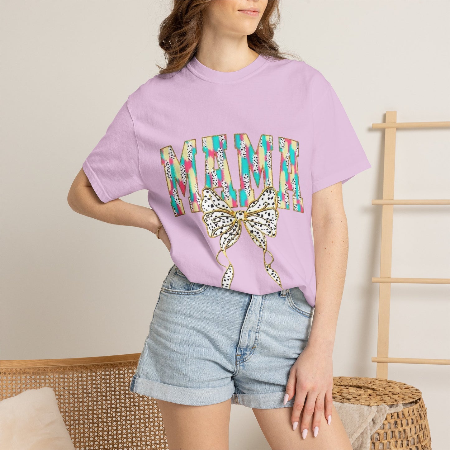 Mama Graphic T-Shirt with Colorful Leopard Bow — Mother's Day Casual Tee