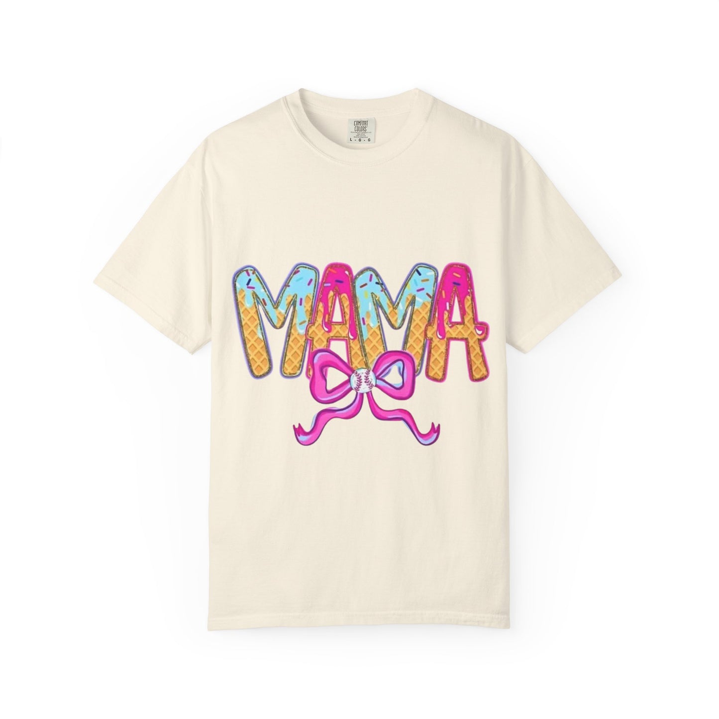 Mama Graphic T-Shirt — Colorful Drip Lettering with Bow