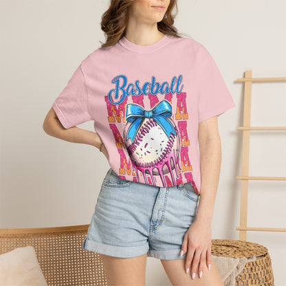 Baseball Mama T-Shirt — Cute Drip Baseball Design with Bow