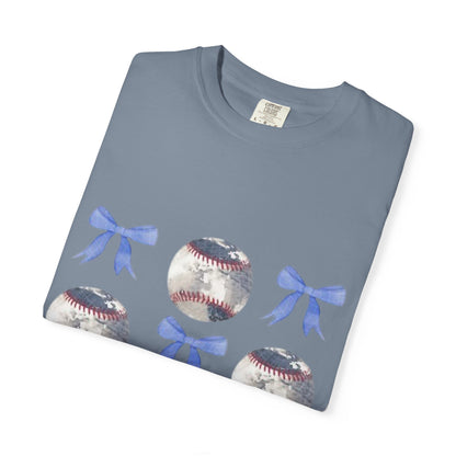 Baseball Bow Pattern T-Shirt — Cute Sports Graphic Tee