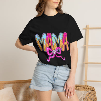 Mama Colorful Drip Graphic T-Shirt — Cute Pink Bow Mom Tee