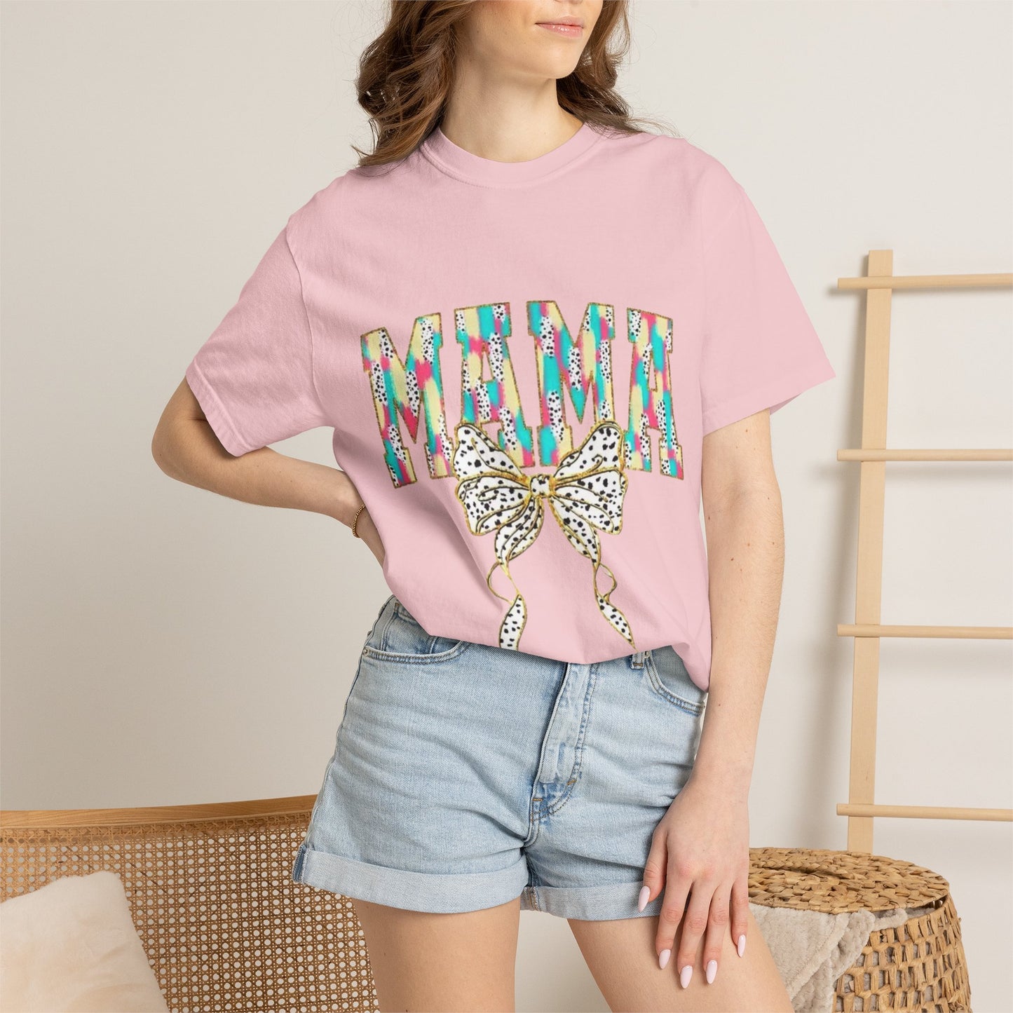 Mama Graphic T-Shirt with Colorful Leopard Bow — Mother's Day Casual Tee