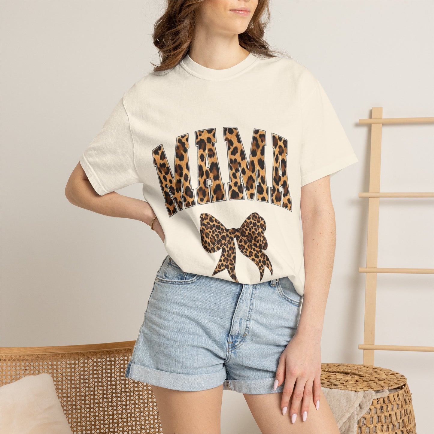 Mama Leopard Print T-Shirt — Cheeta Bow Graphic Tee for Moms