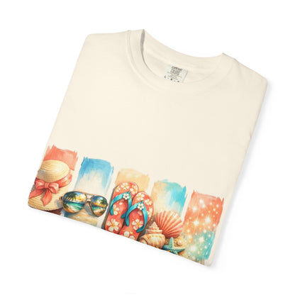 Summer Vibes T-Shirt — Beach Flip-Flops & Shells Graphic Tee