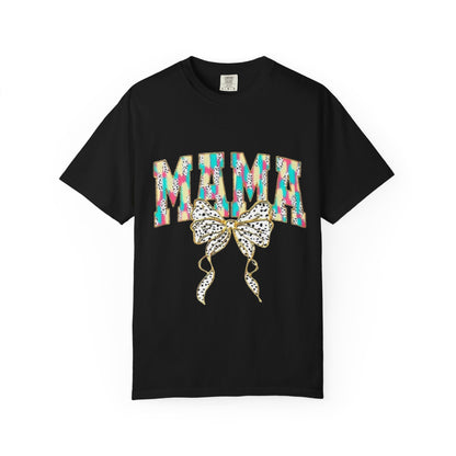 Mama Graphic T-Shirt with Colorful Leopard Bow — Mother's Day Casual Tee
