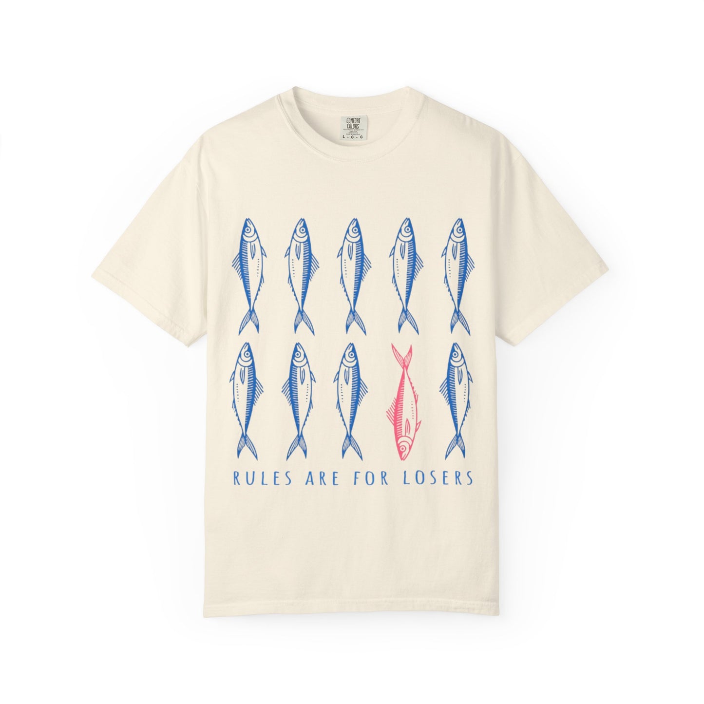 T-Shirt “Rules Are for Losers” Mackerel Print —