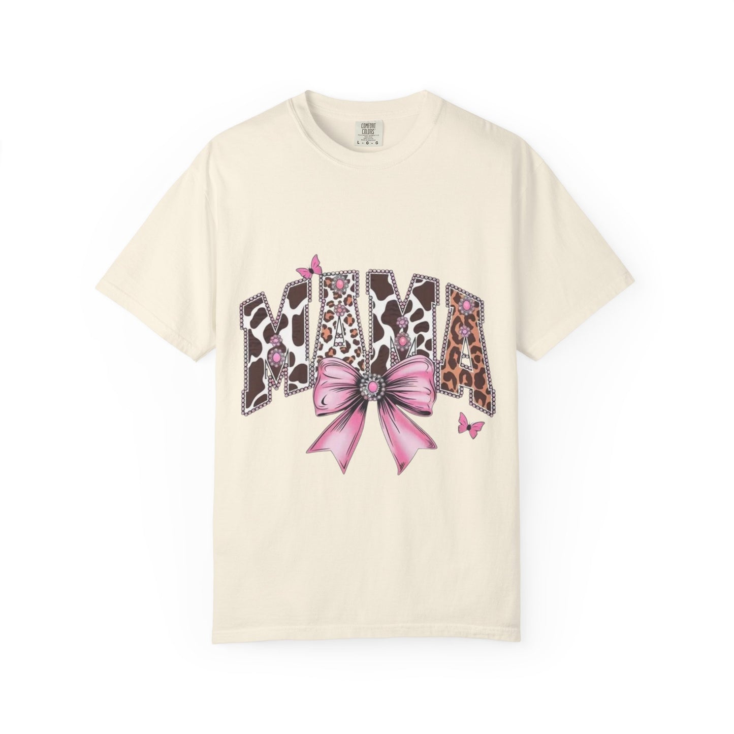 Mama Leopard Print T-Shirt — Pink Bow & Butterflies Graphic Shirt