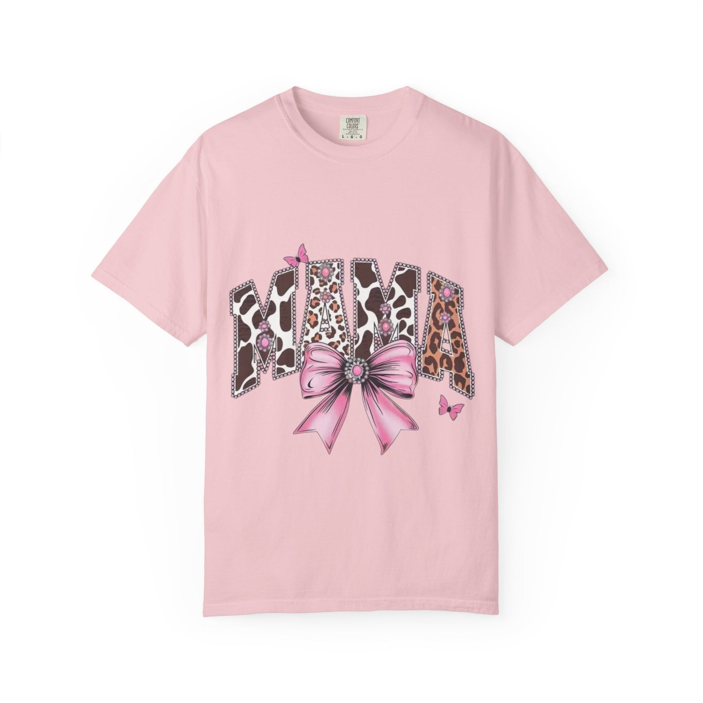 Mama Leopard Print T-Shirt — Pink Bow & Butterflies Graphic Shirt