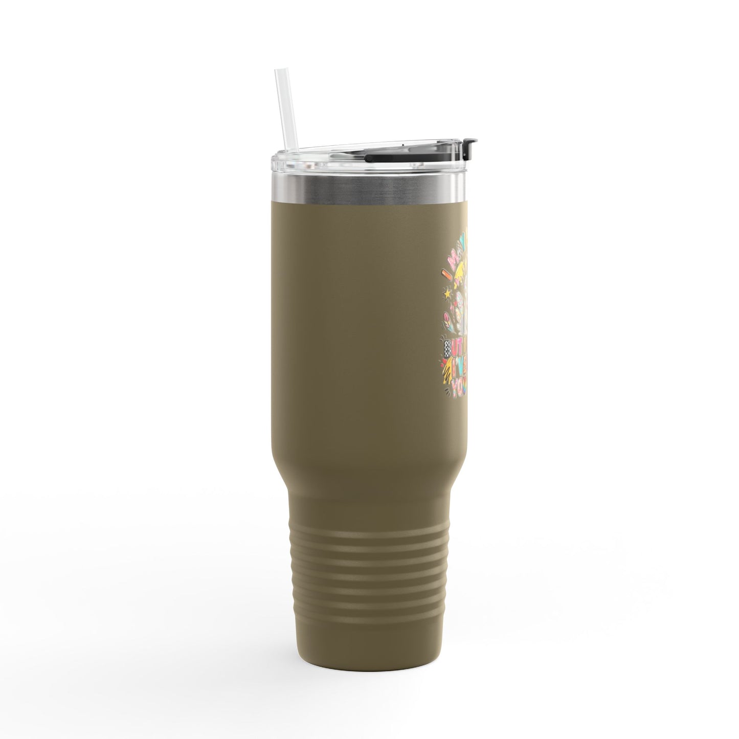 40oz Insulated Travel Mug — Funny Floral Chicken "I May Look Calm..." Design