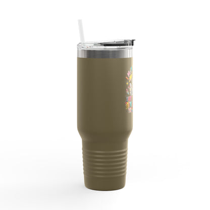40oz Insulated Travel Mug — Funny Floral Chicken "I May Look Calm..." Design