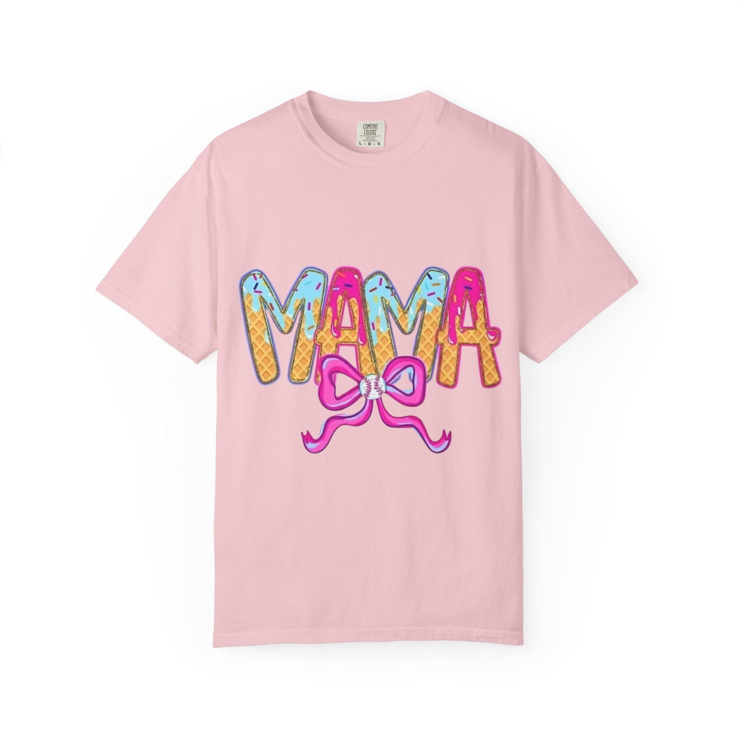 Mama Colorful Drip Graphic T-Shirt — Cute Pink Bow Mom Tee
