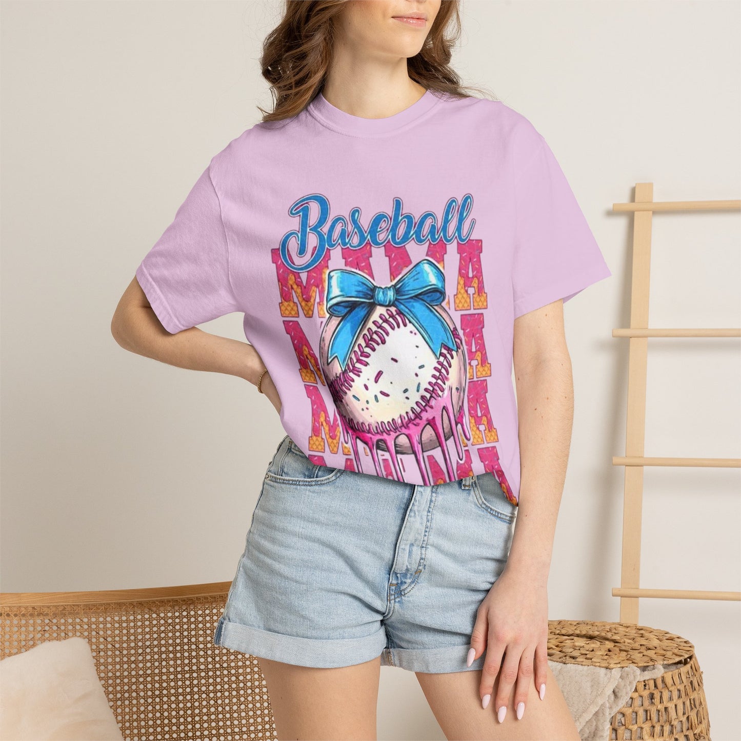 Baseball Mama T-Shirt — Cute Drip Baseball Design with Bow